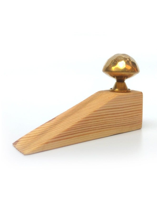 Bnospace Door Stopper Wedge with Golden Hammered Knob | Non-Slip Wooden Door Stop Protector Wedges for All Surfaces Home & Office | Eco Friendly Doorstops Pack of 1 - Image 1